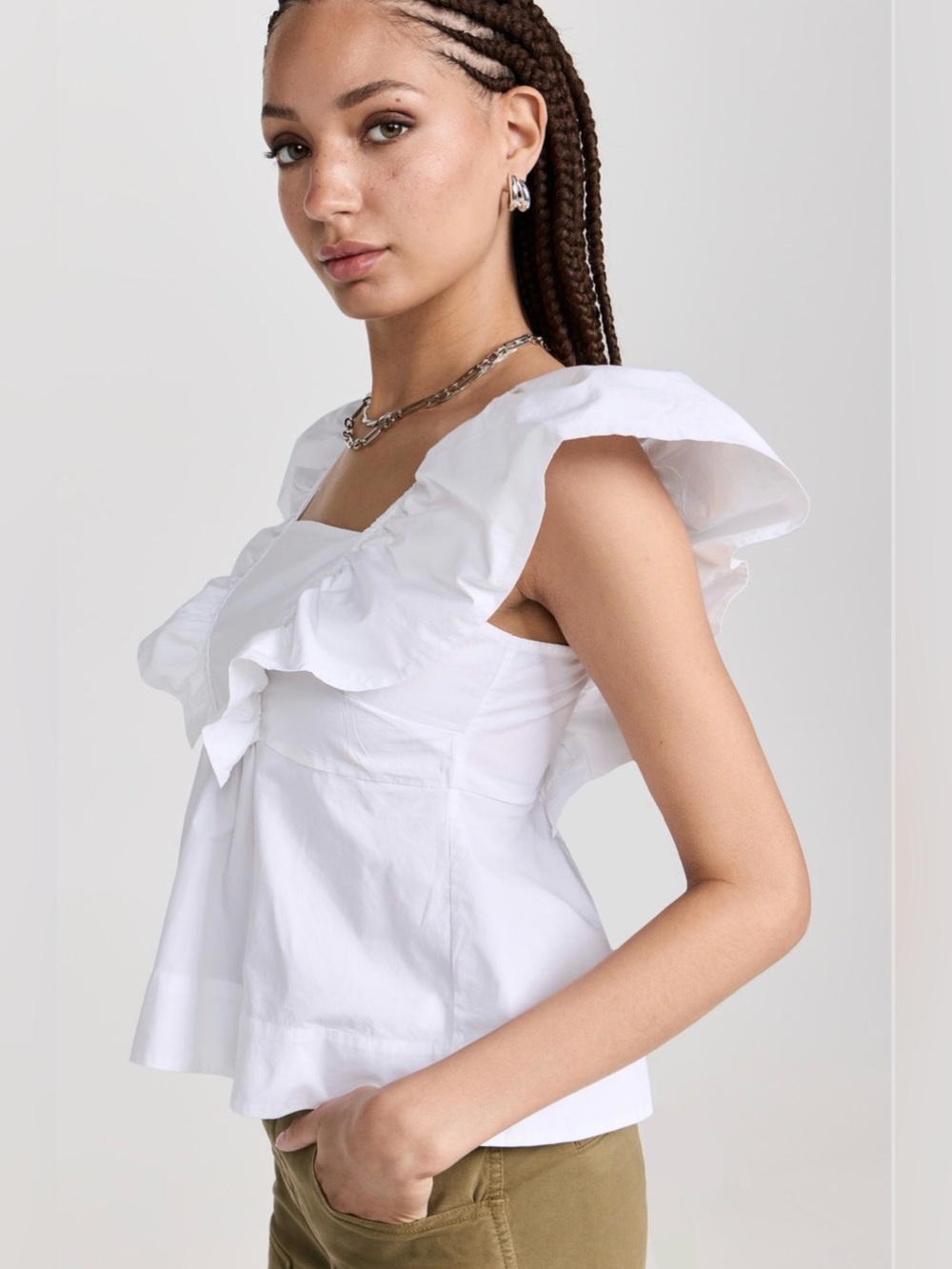 Cotton Poplin Ruffle Blouse - Picture 3 of 8